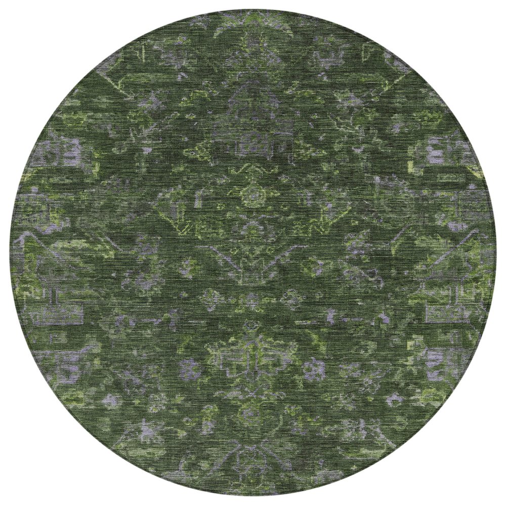 Machine Washable Indoor/Outdoor Chantille ACN2322 Green 8' x 8' Round Rug. Picture 1