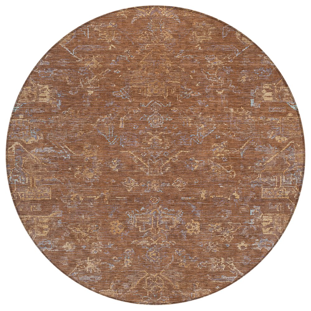 Machine Washable Indoor/Outdoor Chantille ACN2322 Orange 8' x 8' Round Rug. Picture 1