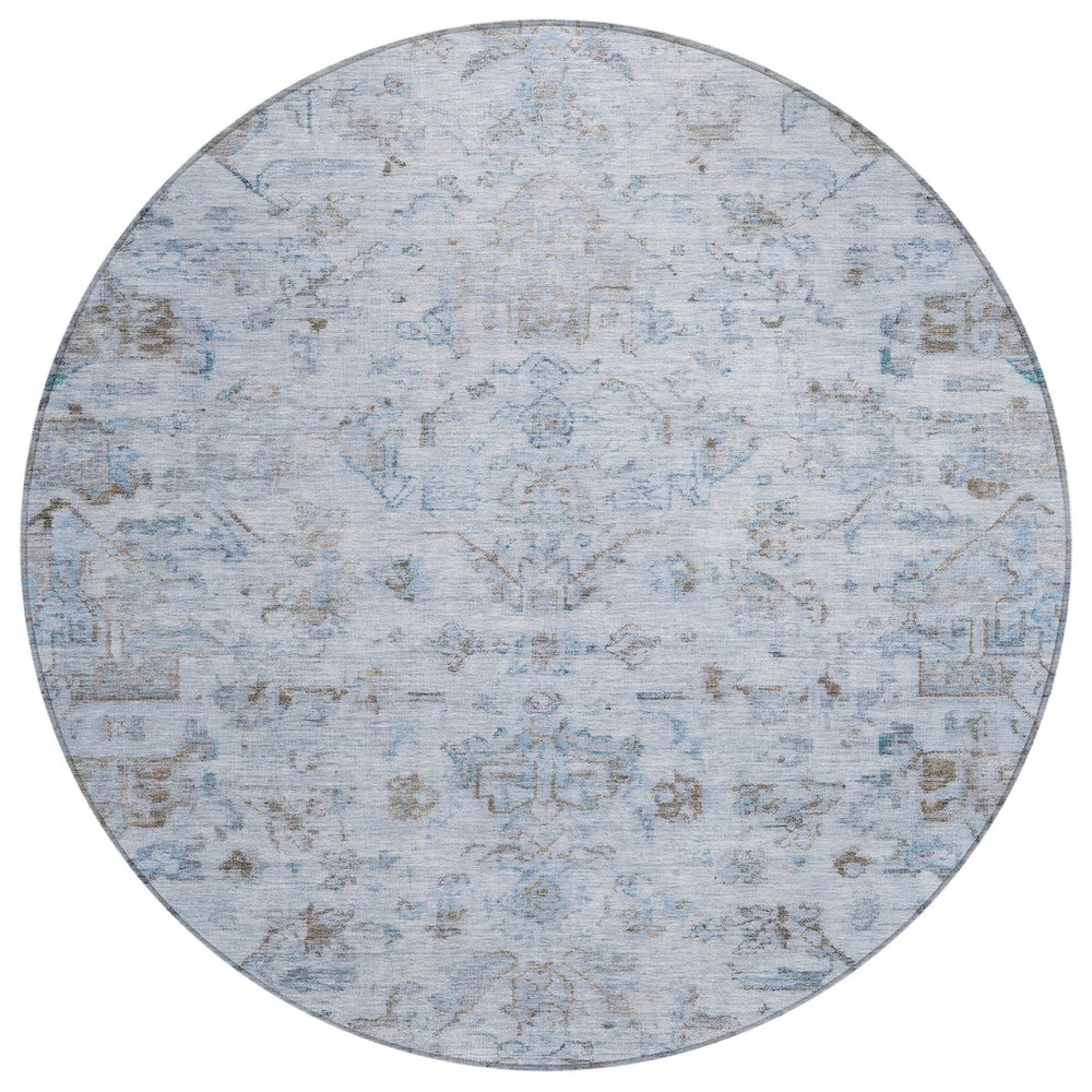 Machine Washable Indoor/Outdoor Chantille ACN2322 Blue 8' x 8' Round Rug. Picture 1