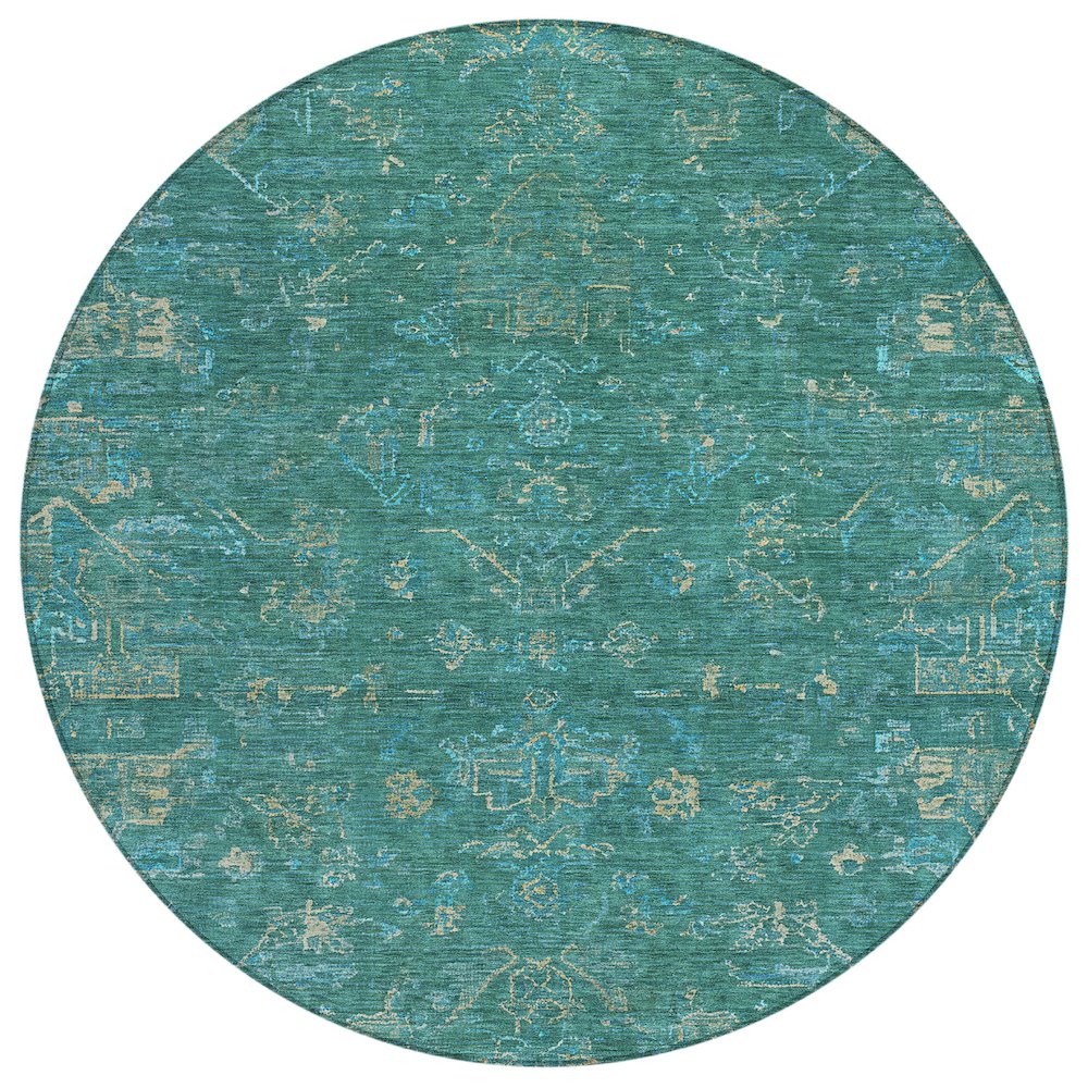 Machine Washable Indoor/Outdoor Chantille ACN2322 Teal 8' x 8' Round Rug. Picture 1