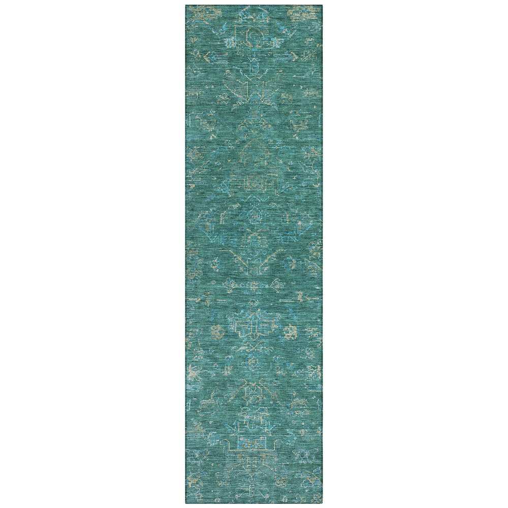 Machine Washable Indoor/Outdoor Chantille ACN2322 Teal 2'3" x 7'6" Runner Rug. Picture 1