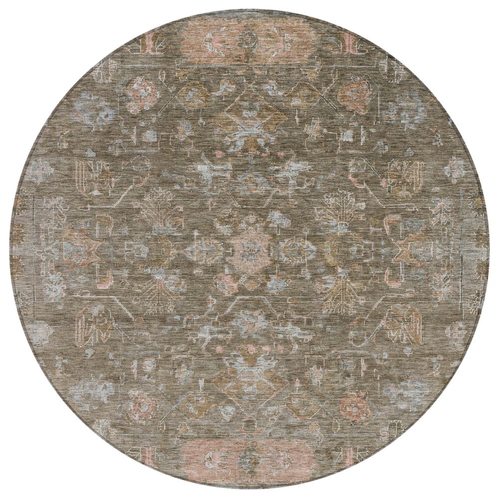 Machine Washable Indoor/Outdoor Chantille ACN2323 Brown 8' x 8' Round Rug. Picture 1