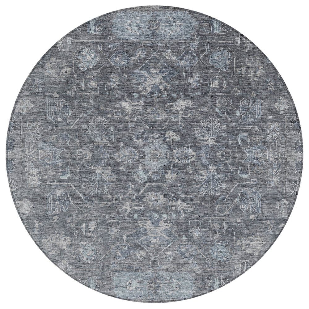 Machine Washable Indoor/Outdoor Chantille ACN2323 Gray 8' x 8' Round Rug. Picture 1