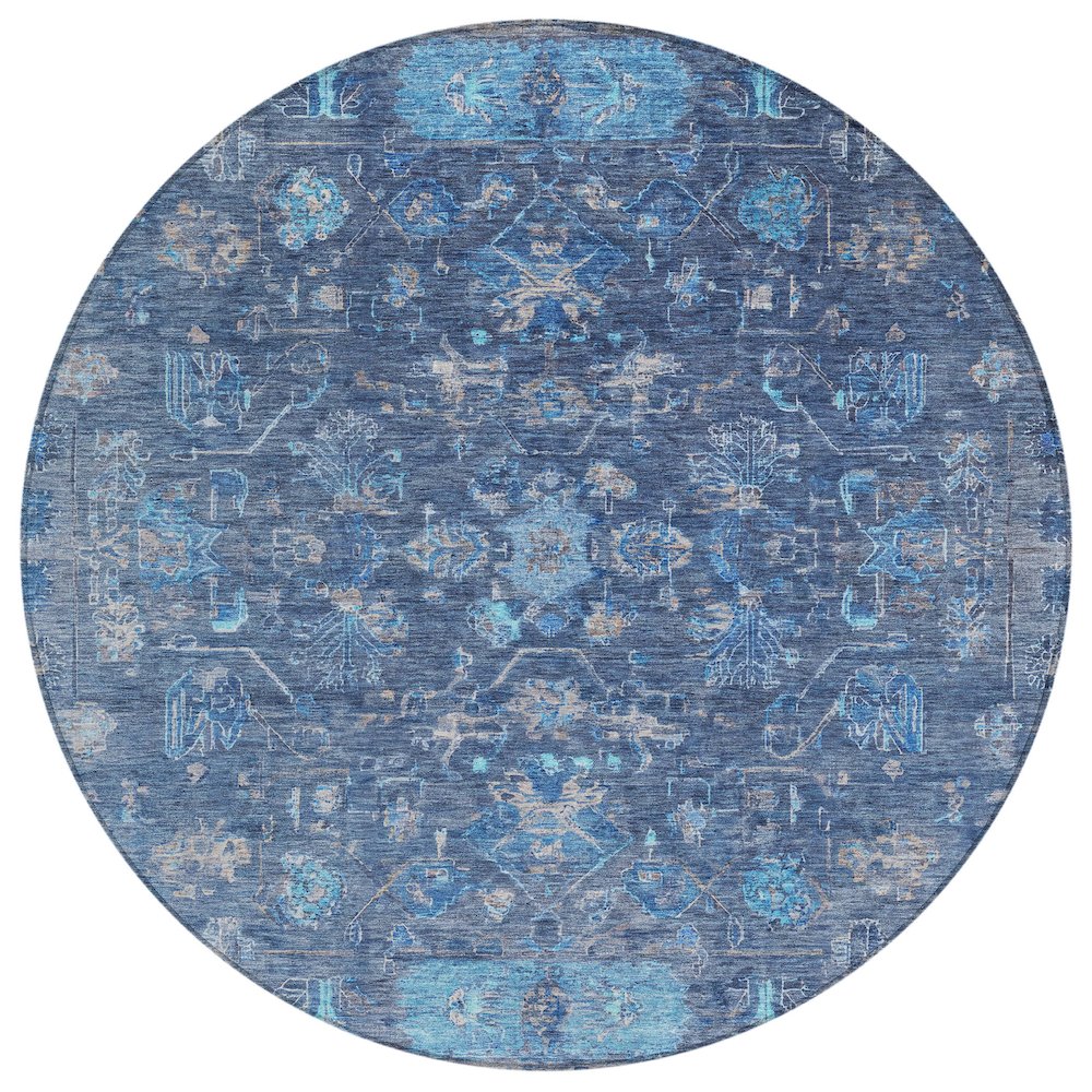 Machine Washable Indoor/Outdoor Chantille ACN2323 Blue 8' x 8' Round Rug. Picture 1