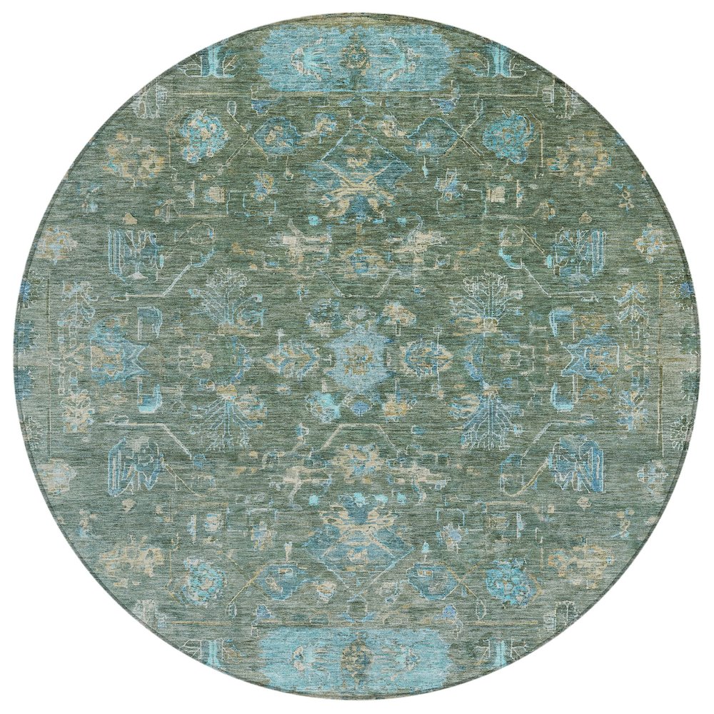 Machine Washable Indoor/Outdoor Chantille ACN2323 Green 8' x 8' Round Rug. Picture 1