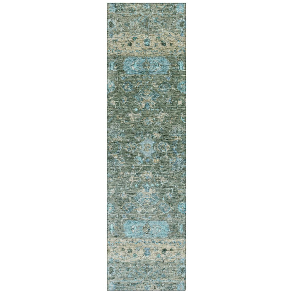 Machine Washable Indoor/Outdoor Chantille ACN2323 Green 2'3" x 7'6" Runner Rug. Picture 1
