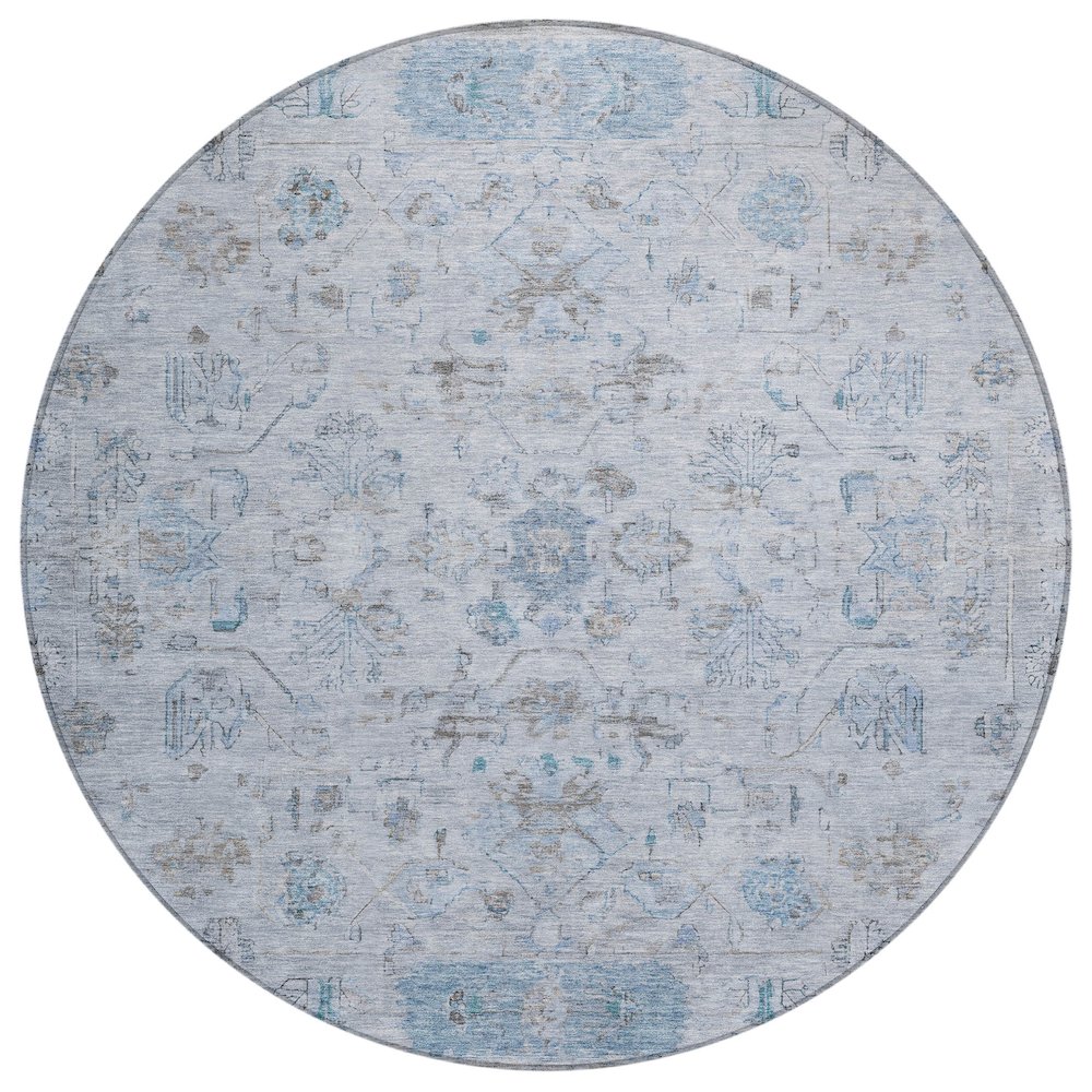 Machine Washable Indoor/Outdoor Chantille ACN2323 Blue 8' x 8' Round Rug. Picture 1