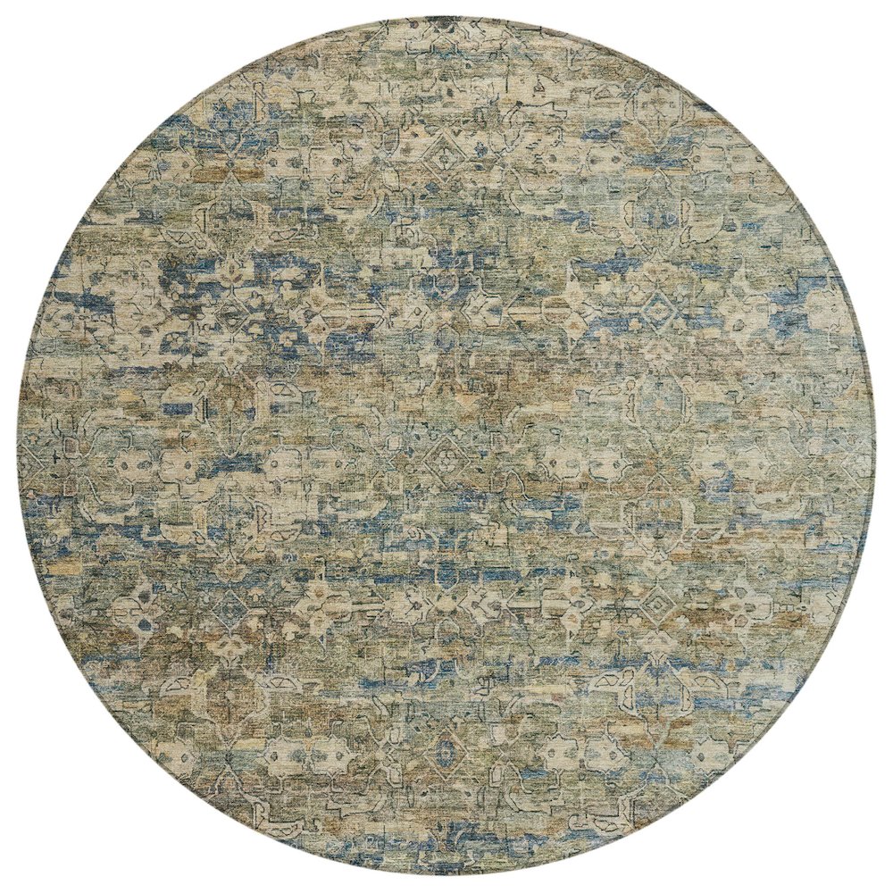 Machine Washable Indoor/Outdoor Chantille ACN2324 Green 8' x 8' Round Rug. Picture 1