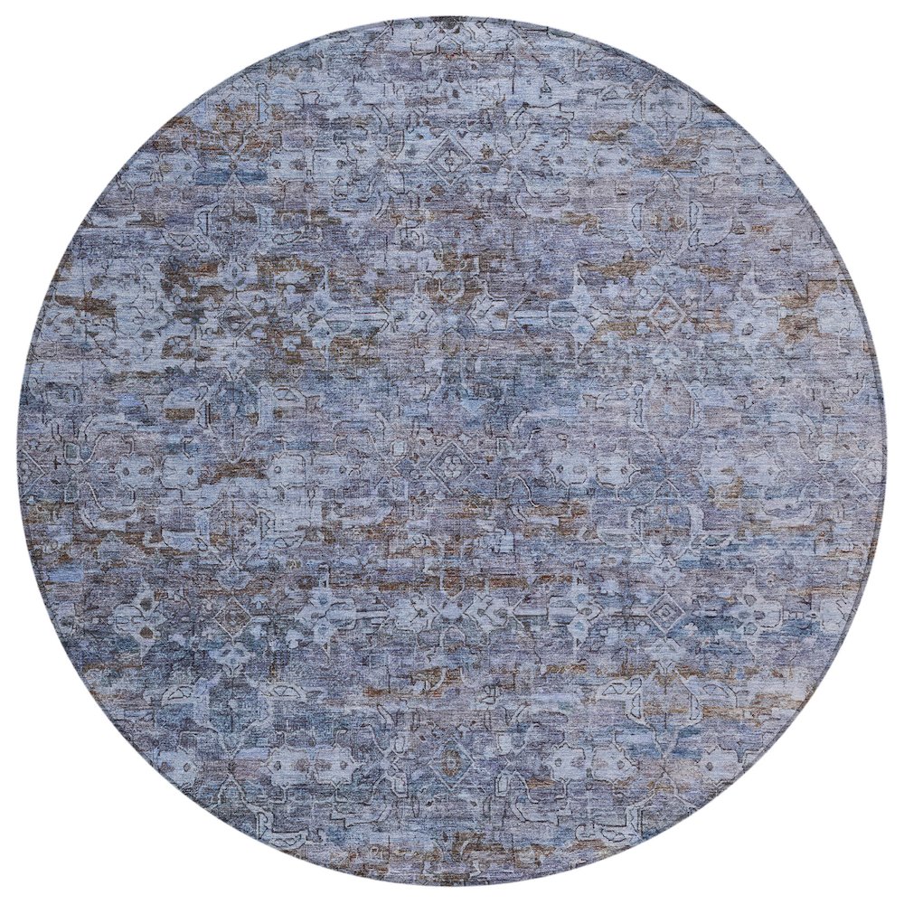 Machine Washable Indoor/Outdoor Chantille ACN2324 Blue 8' x 8' Round Rug. Picture 1