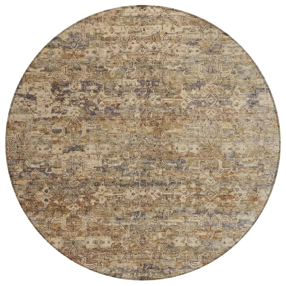 Machine Washable Indoor/Outdoor Chantille ACN2324 Brown 8' x 8' Round Rug. Picture 1