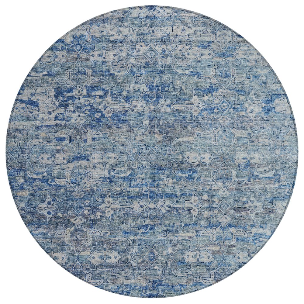 Machine Washable Indoor/Outdoor Chantille ACN2324 Blue 8' x 8' Round Rug. Picture 1