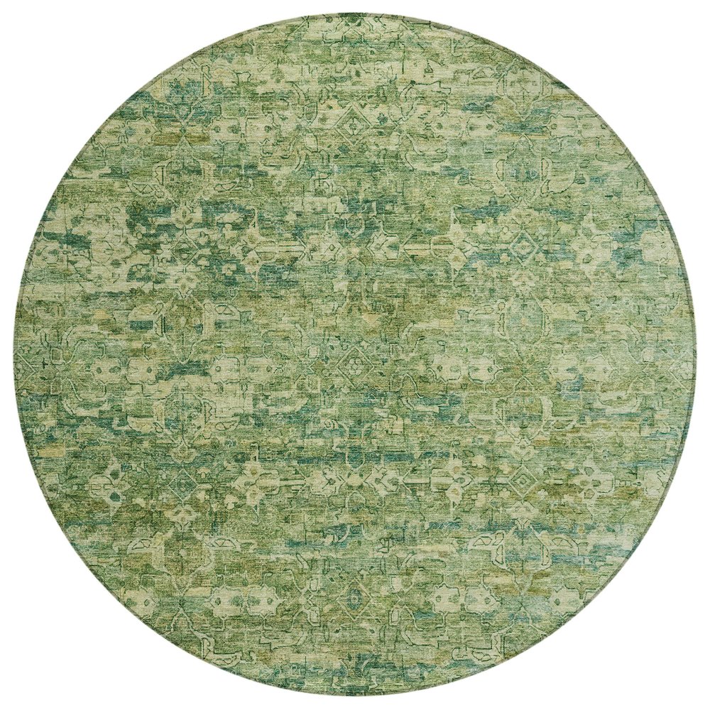 Machine Washable Indoor/Outdoor Chantille ACN2324 Green 8' x 8' Round Rug. Picture 1