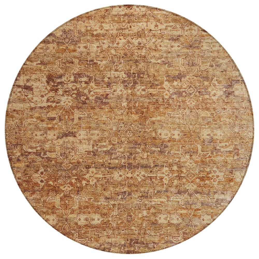 Machine Washable Indoor/Outdoor Chantille ACN2324 Orange 8' x 8' Round Rug. Picture 1