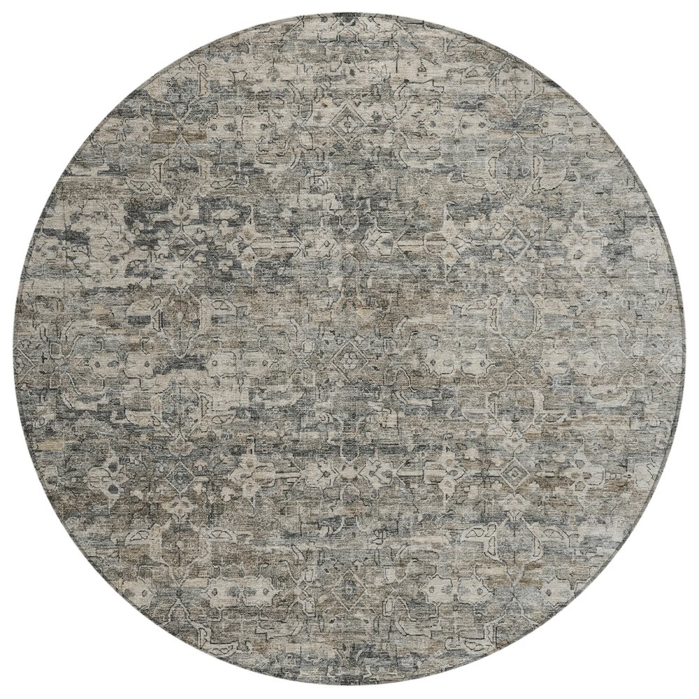 Machine Washable Indoor/Outdoor Chantille ACN2324 Gray 8' x 8' Round Rug. Picture 1