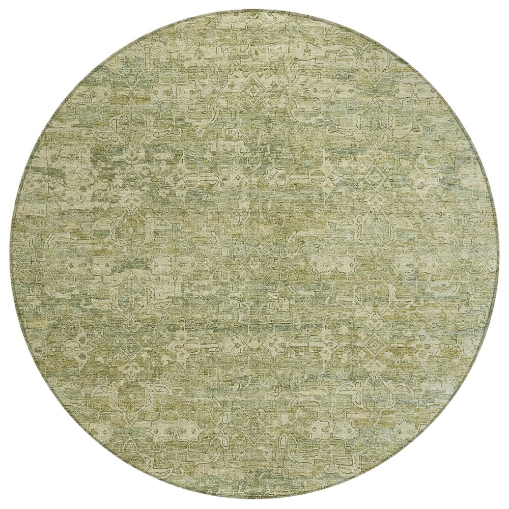 Machine Washable Indoor/Outdoor Chantille ACN2324 Green 8' x 8' Round Rug. Picture 1