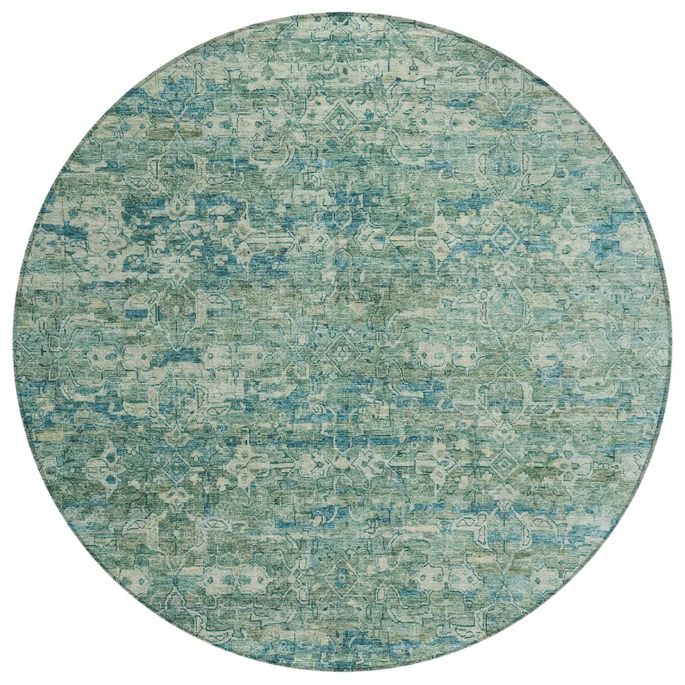 Machine Washable Indoor/Outdoor Chantille ACN2324 Teal 8' x 8' Round Rug. Picture 1