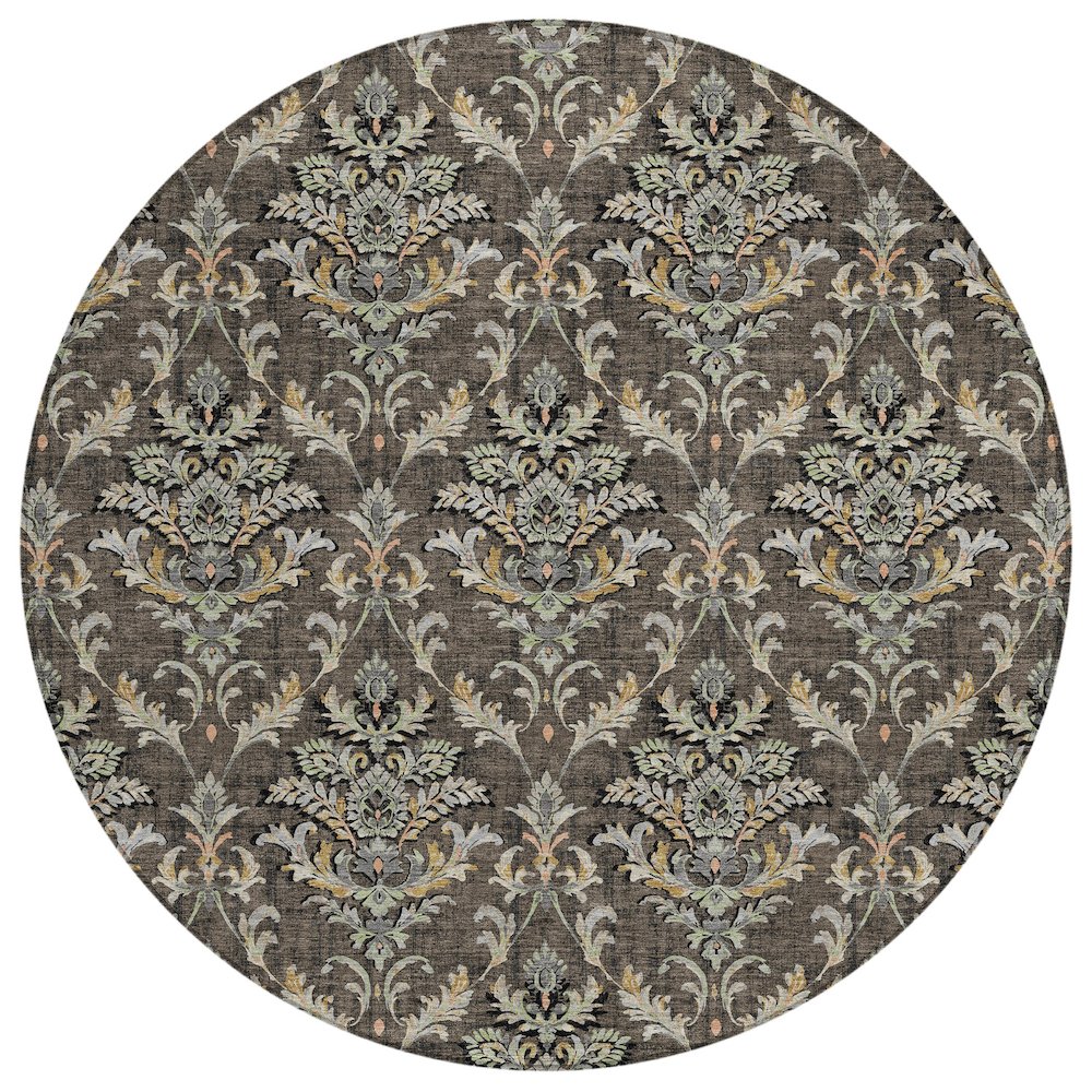 Machine Washable Indoor/Outdoor Chantille ACN2325 Brown 8' x 8' Round Rug. Picture 1