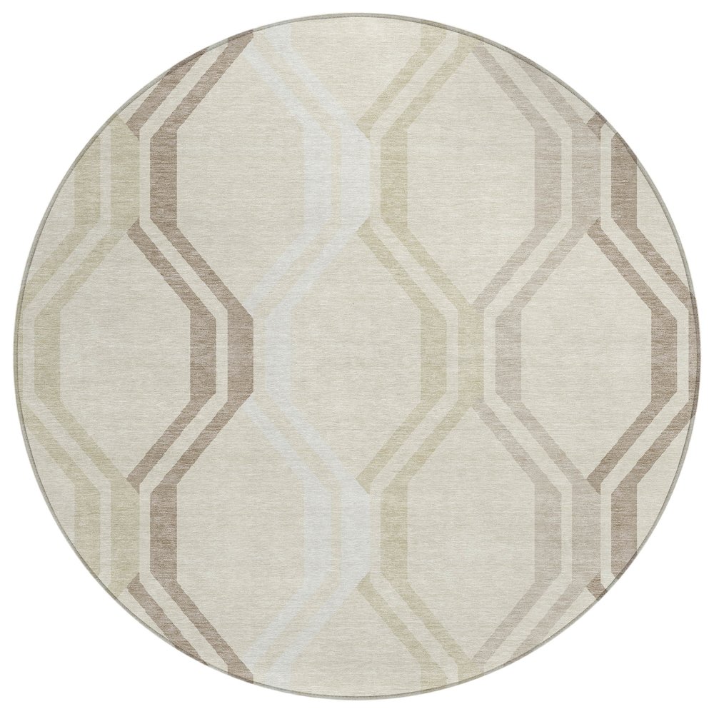 Machine Washable Indoor/Outdoor Chantille ACN2326 Brown 8' x 8' Round Rug. Picture 1