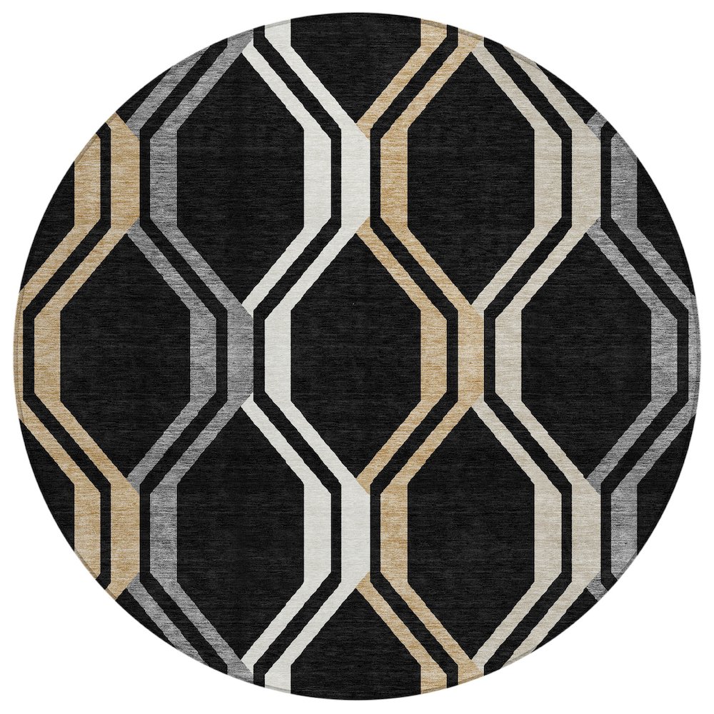 Machine Washable Indoor/Outdoor Chantille ACN2326 Black 8' x 8' Round Rug. Picture 1