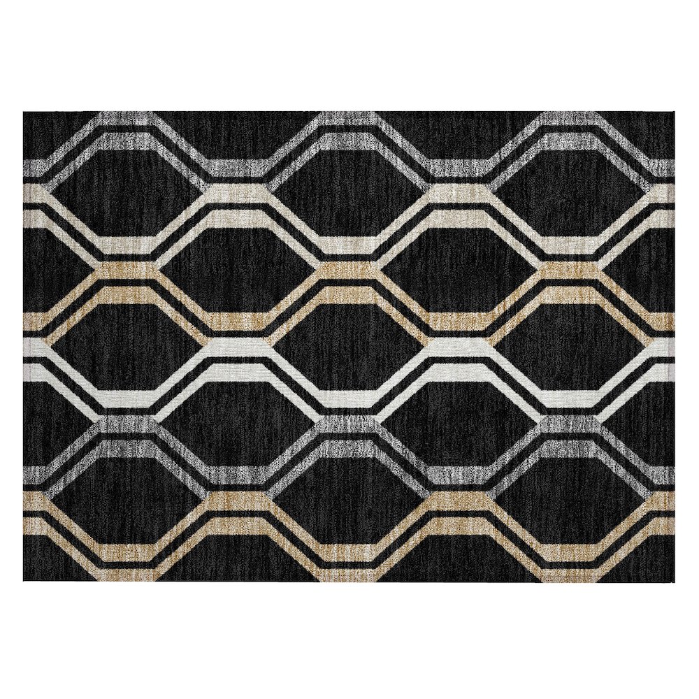 Machine Washable Indoor/Outdoor Chantille ACN2326 Black 1'8" x 2'6" Rug. Picture 1