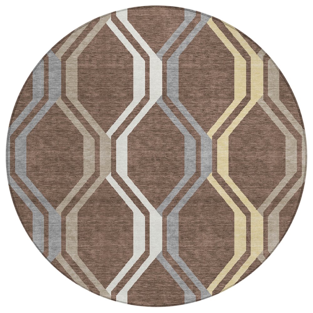 Machine Washable Indoor/Outdoor Chantille ACN2326 Brown 8' x 8' Round Rug. Picture 1