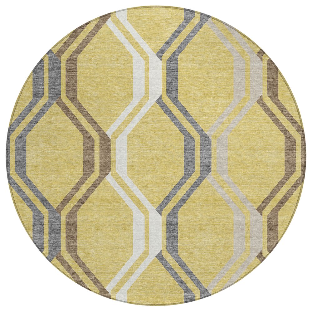 Machine Washable Indoor/Outdoor Chantille ACN2326 Gold 8' x 8' Round Rug. Picture 1