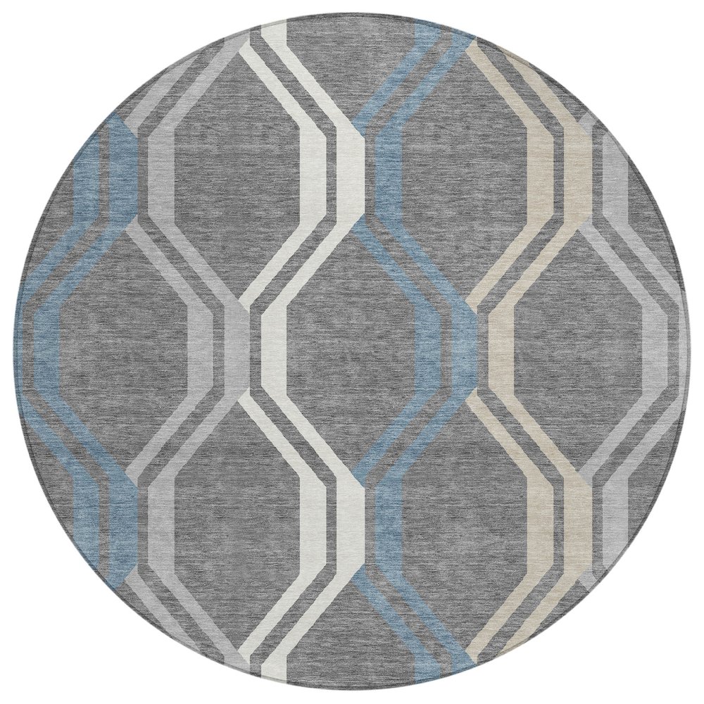 Machine Washable Indoor/Outdoor Chantille ACN2326 Gray 8' x 8' Round Rug. Picture 1