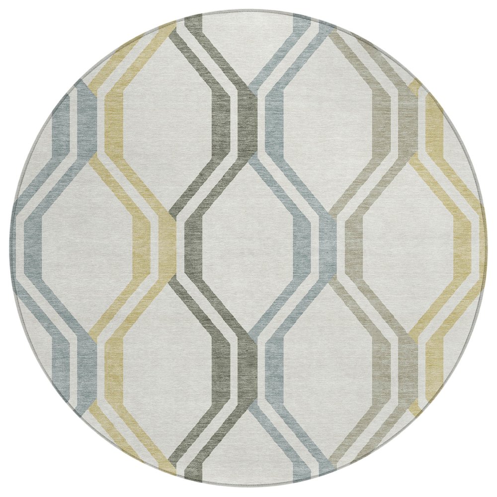 Machine Washable Indoor/Outdoor Chantille ACN2326 Ivory 8' x 8' Round Rug. Picture 1