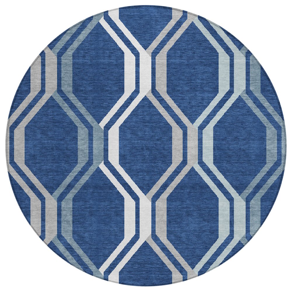 Machine Washable Indoor/Outdoor Chantille ACN2326 Blue 8' x 8' Round Rug. Picture 1