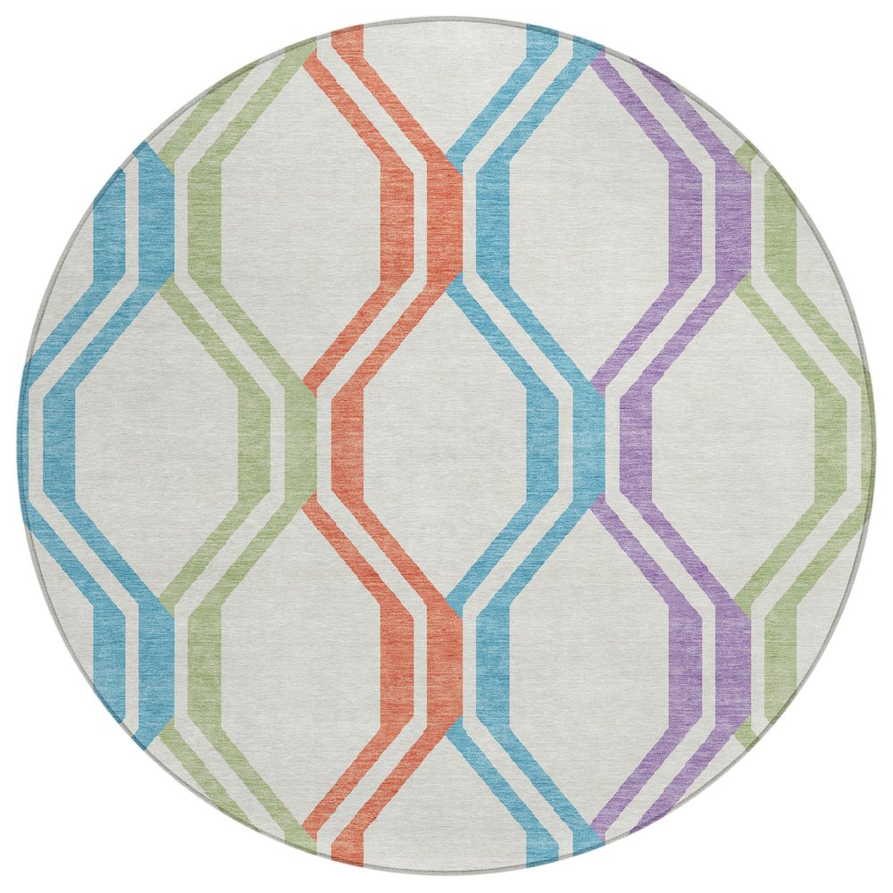 Machine Washable Indoor/Outdoor Chantille ACN2326 Ivory 8' x 8' Round Rug. Picture 1