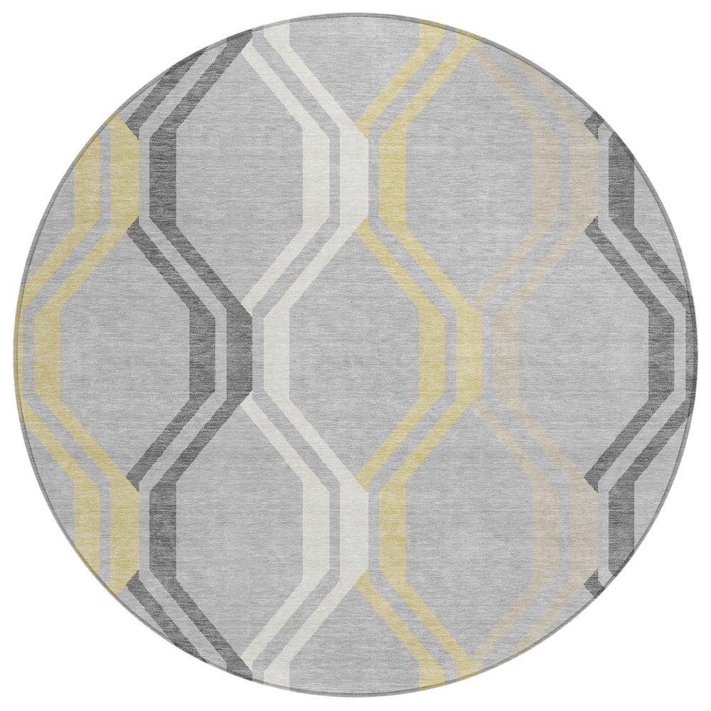 Machine Washable Indoor/Outdoor Chantille ACN2326 Gray 8' x 8' Round Rug. Picture 1