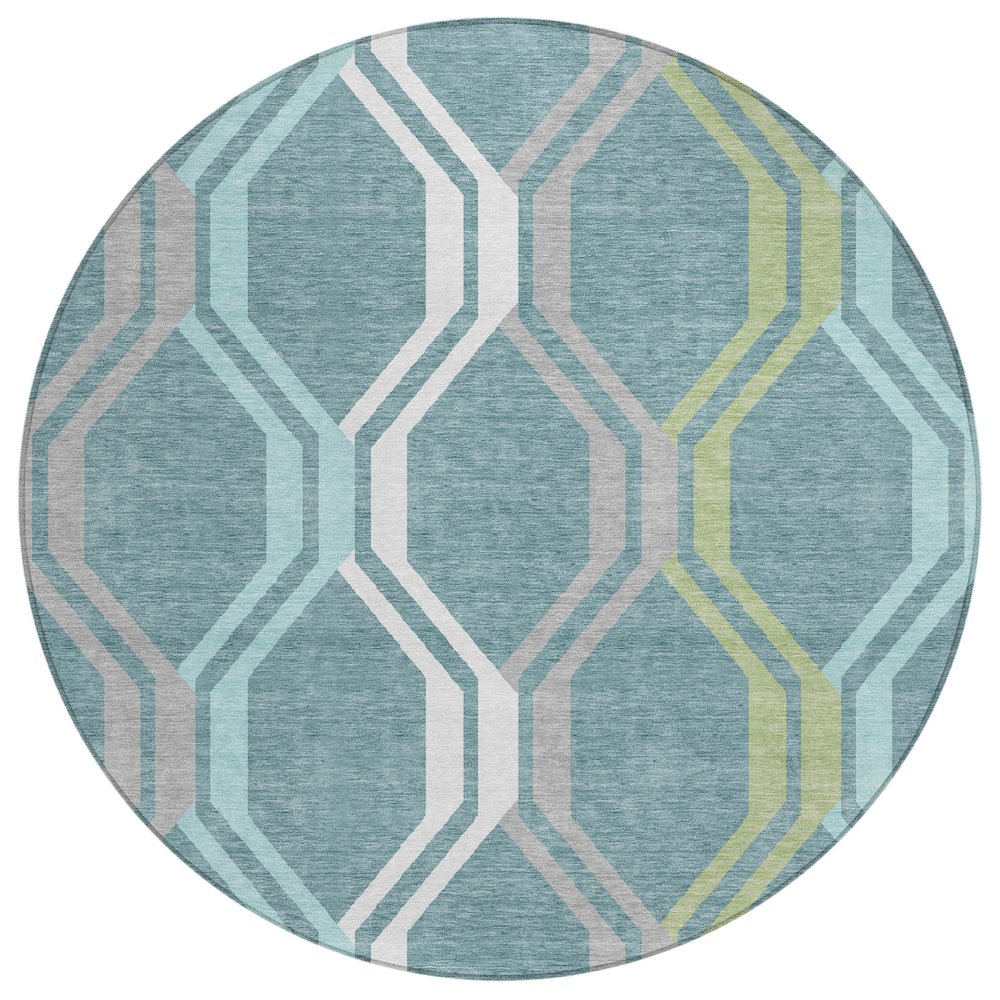 Machine Washable Indoor/Outdoor Chantille ACN2326 Teal 8' x 8' Round Rug. Picture 1