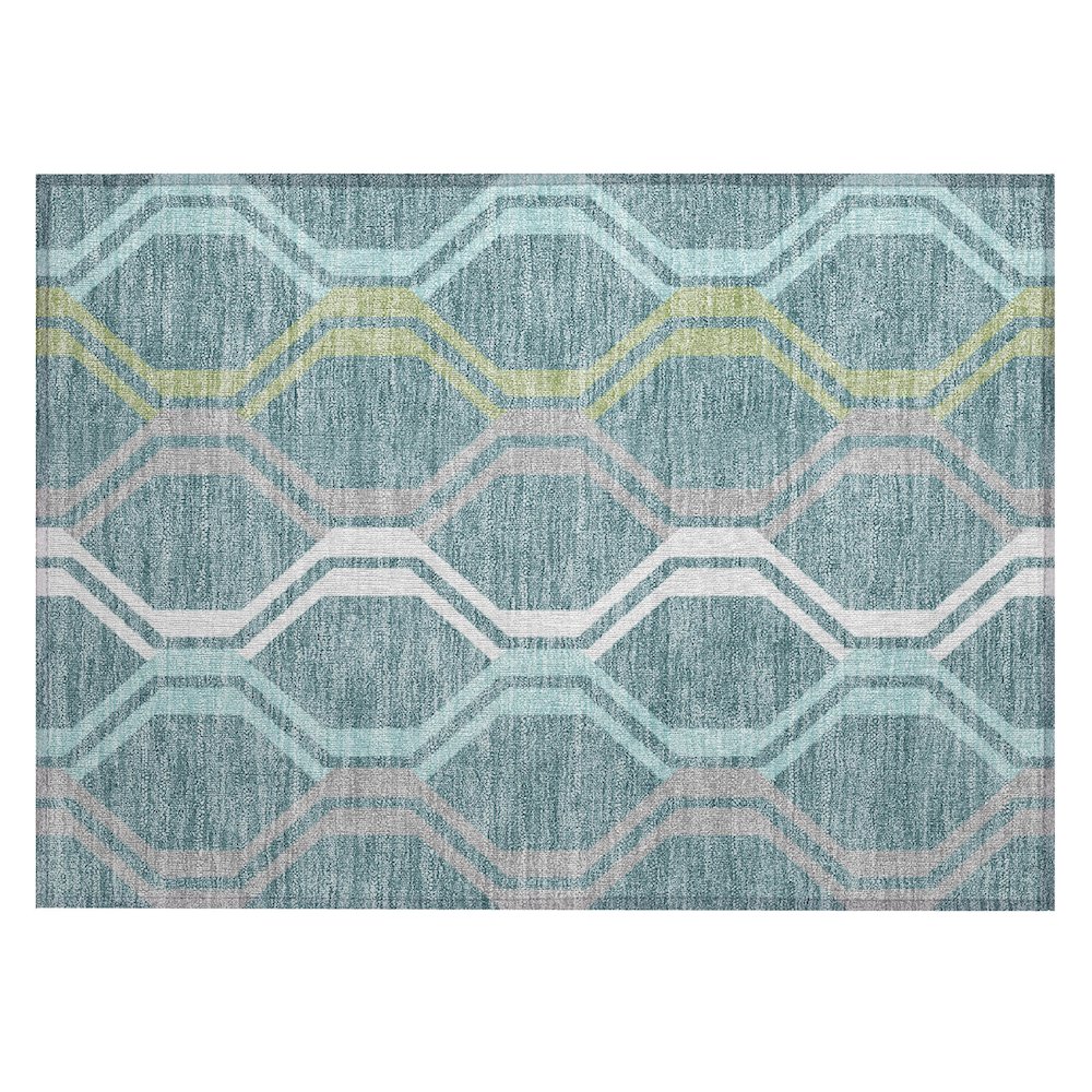 Machine Washable Indoor/Outdoor Chantille ACN2326 Teal 1'8" x 2'6" Rug. Picture 1