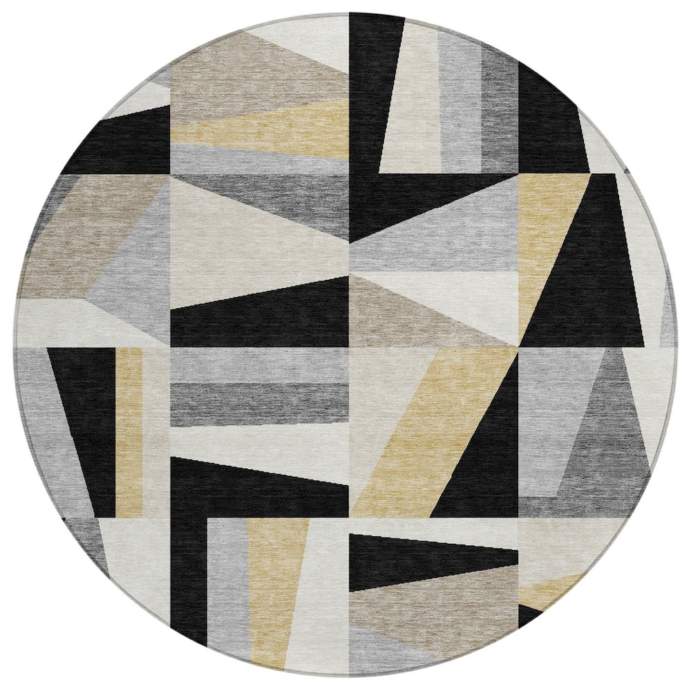 Machine Washable Indoor/Outdoor Chantille ACN2327 Black 8' x 8' Round Rug. Picture 1