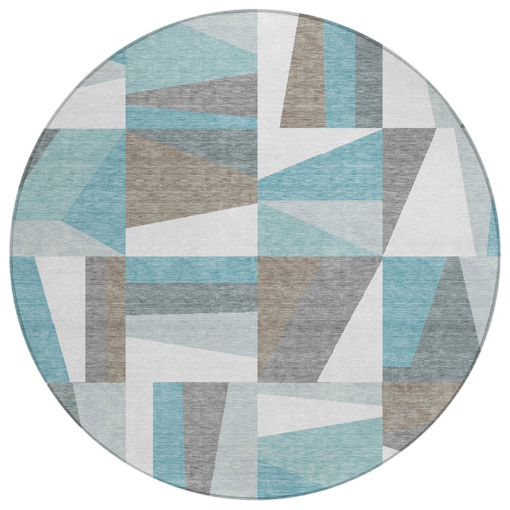 Machine Washable Indoor/Outdoor Chantille ACN2327 Teal 8' x 8' Round Rug. Picture 1