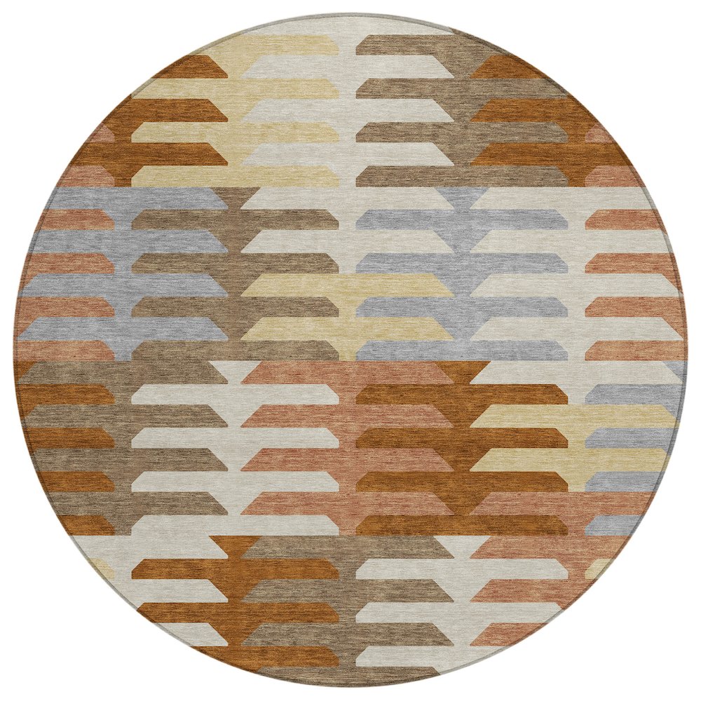 Machine Washable Indoor/Outdoor Chantille ACN2328 Orange 8' x 8' Round Rug. Picture 1