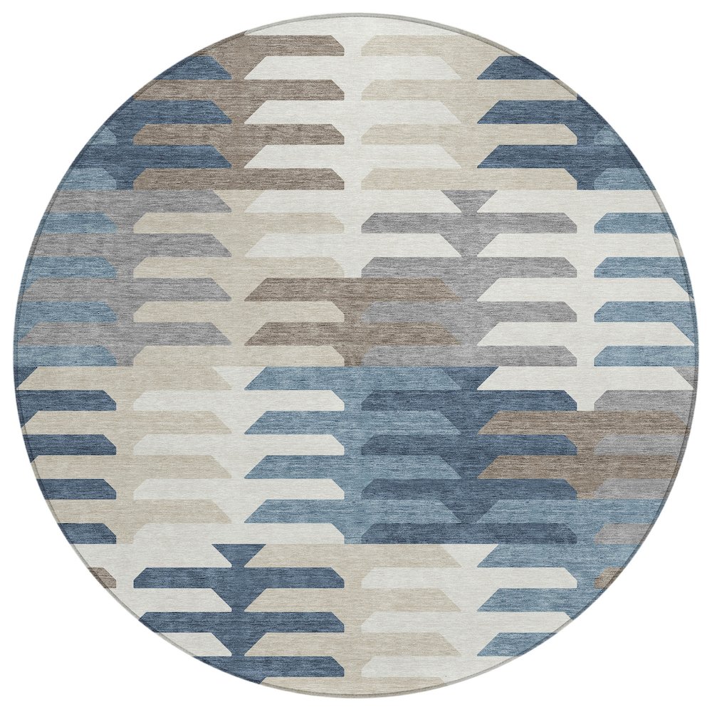 Machine Washable Indoor/Outdoor Chantille ACN2328 Blue 8' x 8' Round Rug. Picture 1