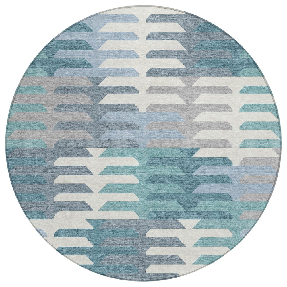 Machine Washable Indoor/Outdoor Chantille ACN2328 Teal 8' x 8' Round Rug. Picture 1