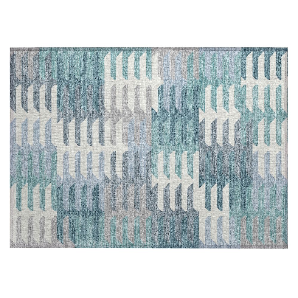 Machine Washable Indoor/Outdoor Chantille ACN2328 Teal 1'8" x 2'6" Rug. Picture 1