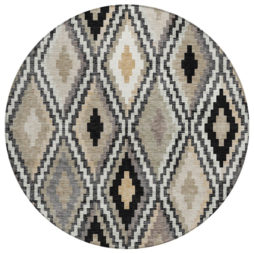 Machine Washable Indoor/Outdoor Chantille ACN2331 Black 8' x 8' Round Rug. Picture 1