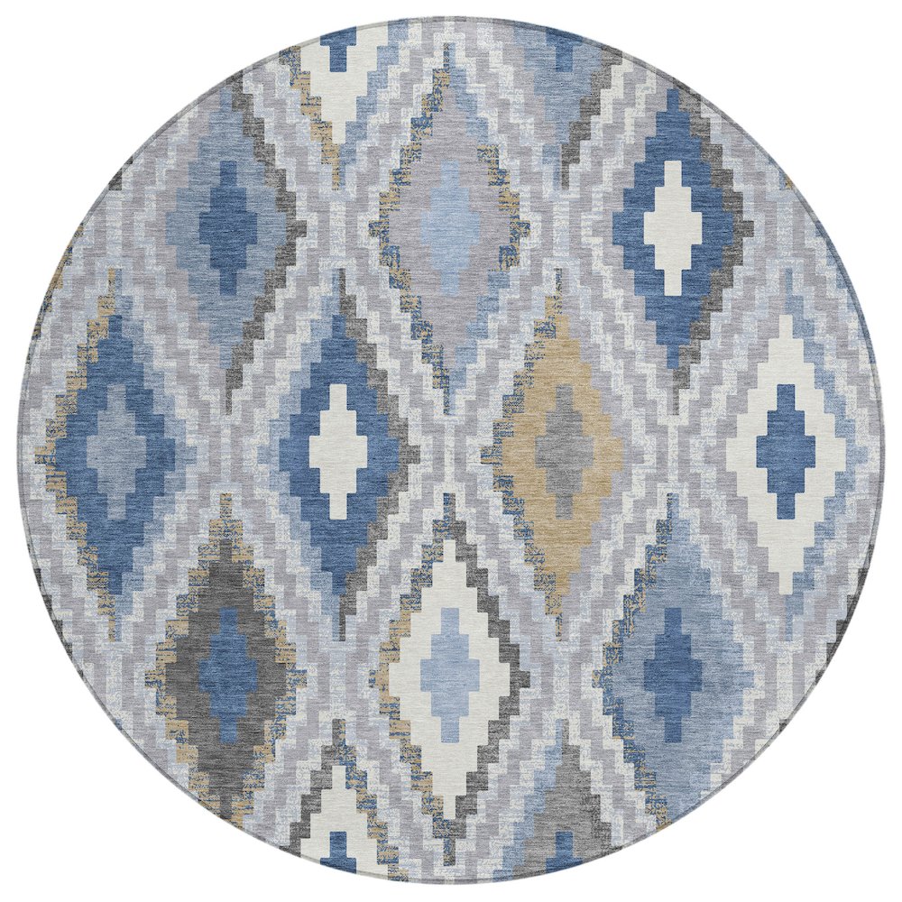 Machine Washable Indoor/Outdoor Chantille ACN2331 Blue 8' x 8' Round Rug. Picture 1