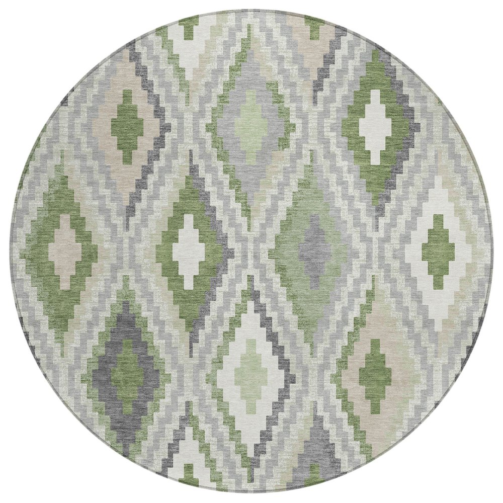 Machine Washable Indoor/Outdoor Chantille ACN2331 Green 8' x 8' Round Rug. Picture 1