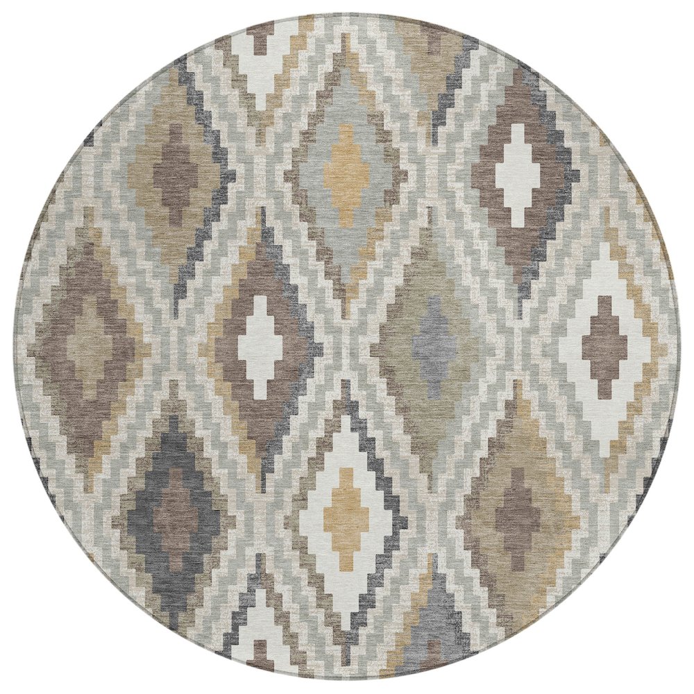 Machine Washable Indoor/Outdoor Chantille ACN2331 Brown 8' x 8' Round Rug. Picture 1