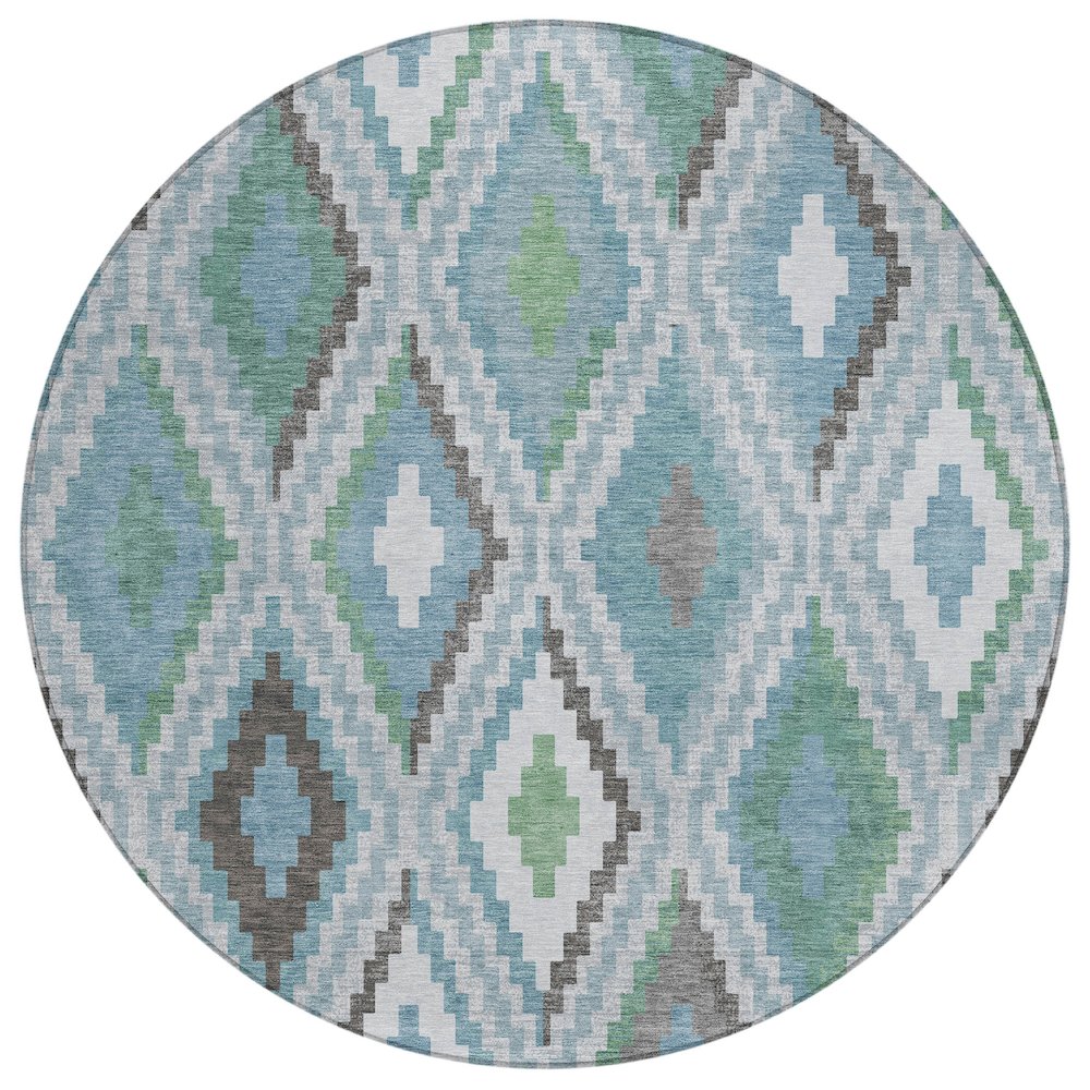 Machine Washable Indoor/Outdoor Chantille ACN2331 Teal 8' x 8' Round Rug. Picture 1