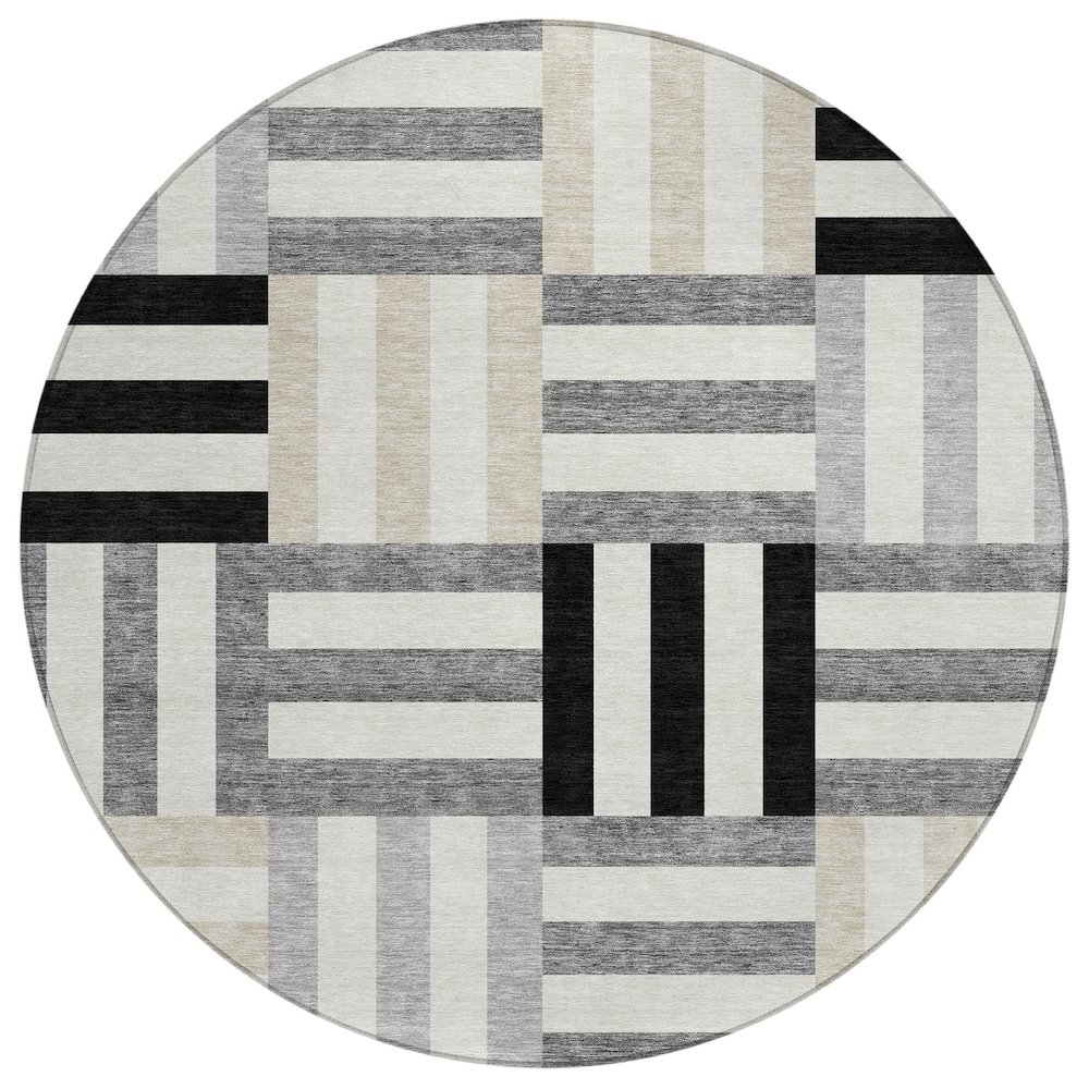 Machine Washable Indoor/Outdoor Chantille ACN2332 Black 8' x 8' Round Rug. Picture 1