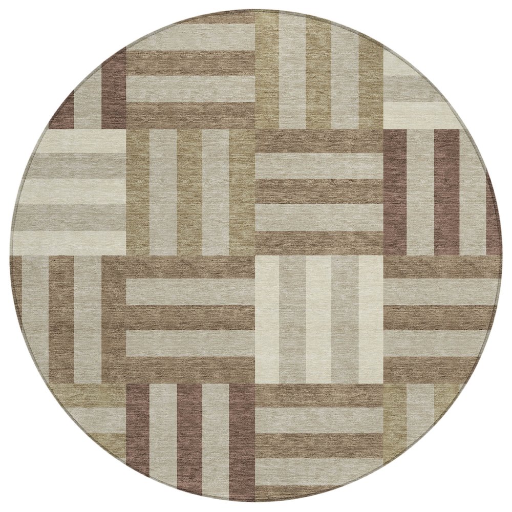 Machine Washable Indoor/Outdoor Chantille ACN2332 Brown 8' x 8' Round Rug. Picture 1