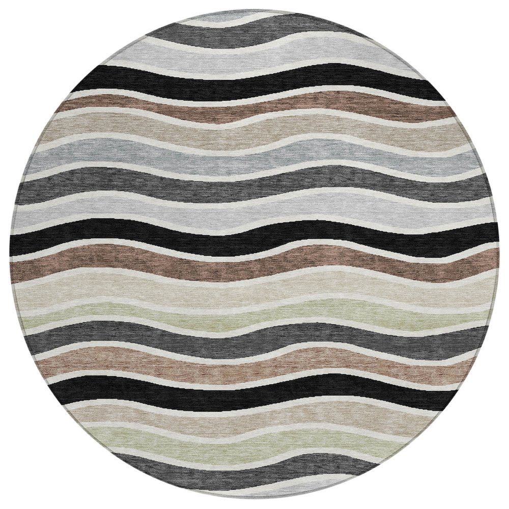 Machine Washable Indoor/Outdoor Chantille ACN2333 Black 8' x 8' Round Rug. Picture 1