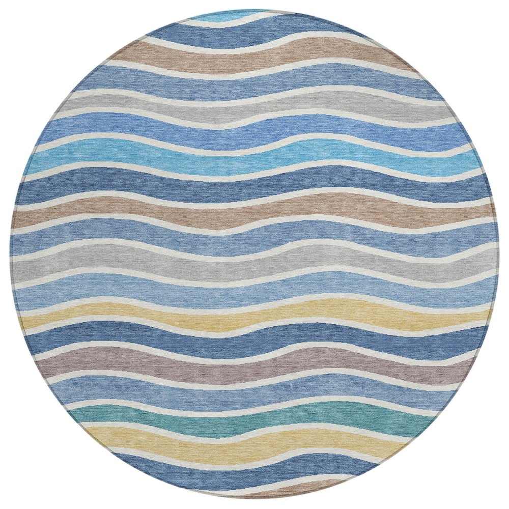 Machine Washable Indoor/Outdoor Chantille ACN2333 Blue 8' x 8' Round Rug. Picture 1