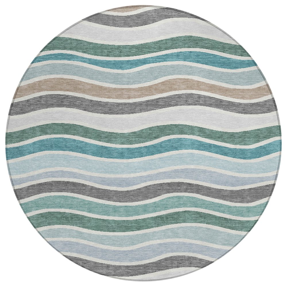 Machine Washable Indoor/Outdoor Chantille ACN2333 Teal 8' x 8' Round Rug. Picture 1
