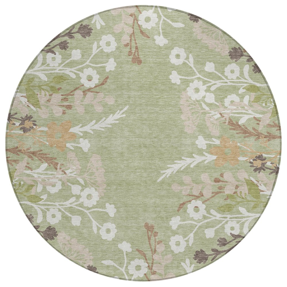 Machine Washable Indoor/Outdoor Chantille ACN2334 Green 8' x 8' Round Rug. Picture 1